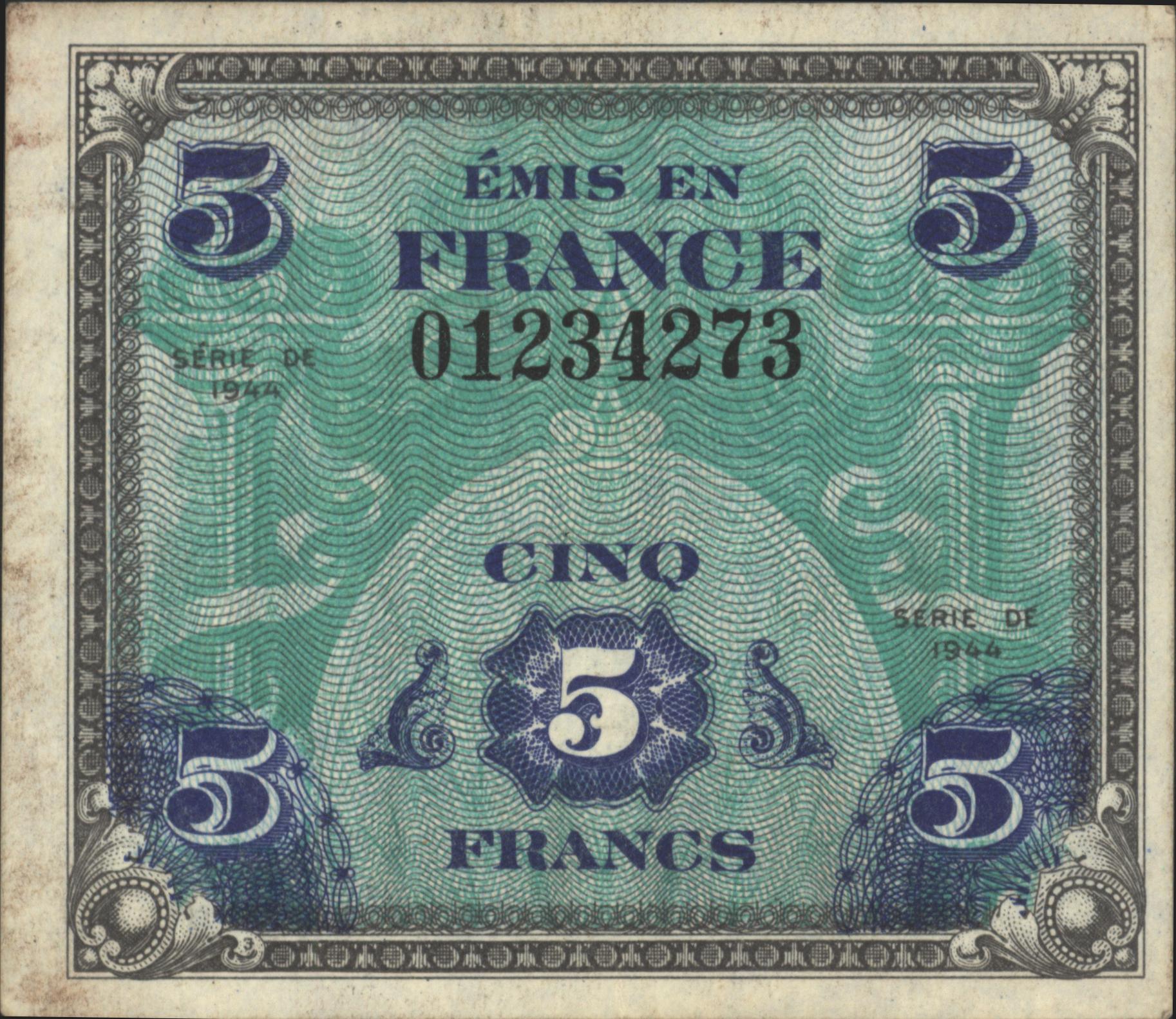 Frankrijk - Allied Military Currency P115.a 5 Francs 1944