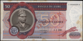 Zaïre (Congo Kinshasa)  P25.a 50 Zaires 1980 SPECIMEN