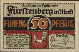 Duitsland - Noodgeld - Fürstenberg in Meckl Grab.:402 50 Pfennig 1921