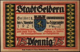 Duitsland - Noodgeld - Geldern Grab.: 416 75 Pfennig 1921