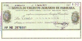 Banca di credito agrario di Ferrara - 100 Lire