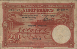 Congo Belgium  P15D.a 20 Francs 1944