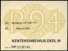 Kentekenbewijzen .Ford Deel III 1994