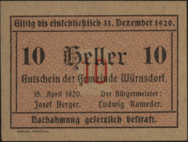 Oostenrijk - Noodgeld - Würnsdorf KK. 1257.I.a 10 Heller 1920
