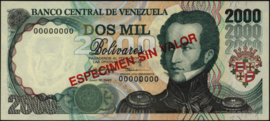 Venezuela  P77 2,000 Bolivares 1997 SPECIMEN