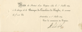 Netherlands, Amsterdam, Reçu, Banque du Tavolière de Naples, 1839