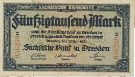 Sächsische Bank zu Dresden 50.000 Mark 1923 Ros.SAX16