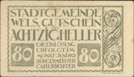 Austria - Emergency issues - Wels KK. 1167.III.d 80 Heller 1920 (No date)