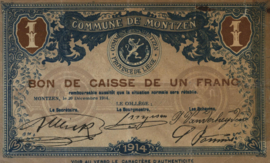 België - Noodgeld - Montzen  1 Franc 1914