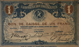 Belgium - Emergency issues - Montzen  1 Franc 1914