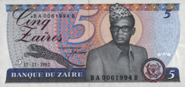 Zaïre (Congo Kinshasa)  P26/B111 5 Zaïres 1982