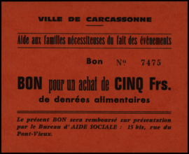 Frankrijk - Noodgeld - Carcassonne - Ville de   JPR.:NL 5 Francs (No date)