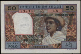 Madagascar - Institut d'Emission Malagache  P61 50 Francs 1969 (No date)