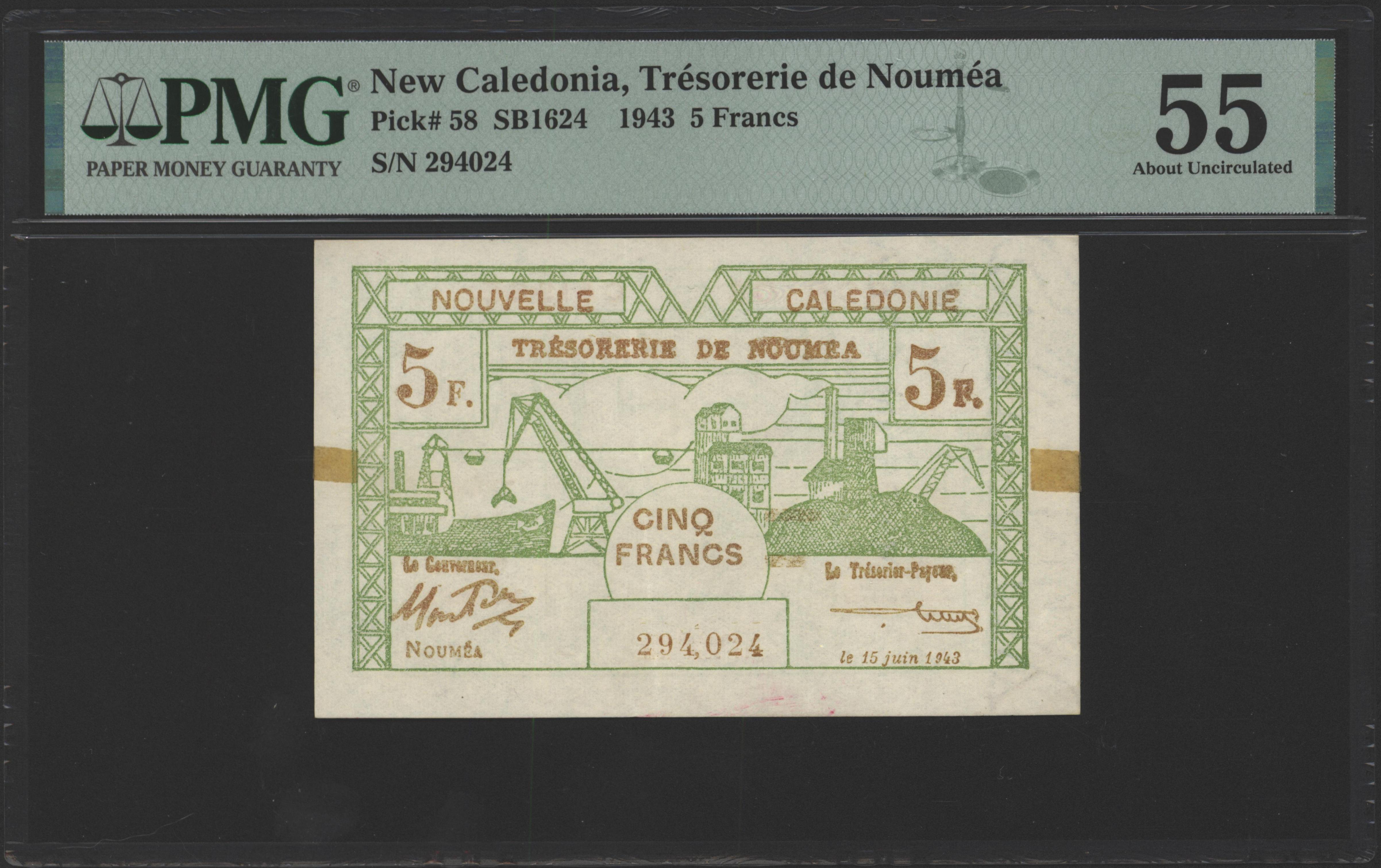 Nieuw Caledonië  P58 5 Francs 1943 PMG55