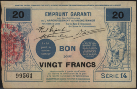 France - Emergency - Valenciennes JPV-59.2563 20 Francs 1914