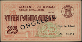 Nederland, Rotterdam, tijdelijk betaalmiddel, WO-II - Gemeentelijk noodgeld WO-II PL842.6.s1 25 Gulden 1944 (No date) SPECIMEN