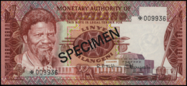 Swaziland   P1.a.PCS1 1 Lilangeni 1974 (No date) SPECIMEN