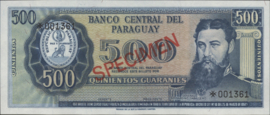 Paraguay   PCS1.a 500 Guaranies 1979 SPECIMEN