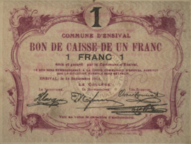 Belgium - Emergency issues - Ensival  1 Franc 1914