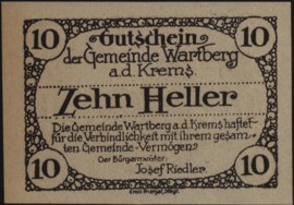 Oostenrijk - Noodgeld - Wartberg an der Krems KK. 1141.c 10 Heller 1920