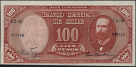 Chili P127.a 10 Centesimos on 100 Pesos 1960 (No Date)