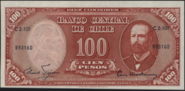 Chile P127.a 10 Centesimos on 100 Pesos 1960 (No Date)