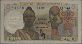 French West Africa - L'Afrique Occidentale  P36 5 Francs 1951