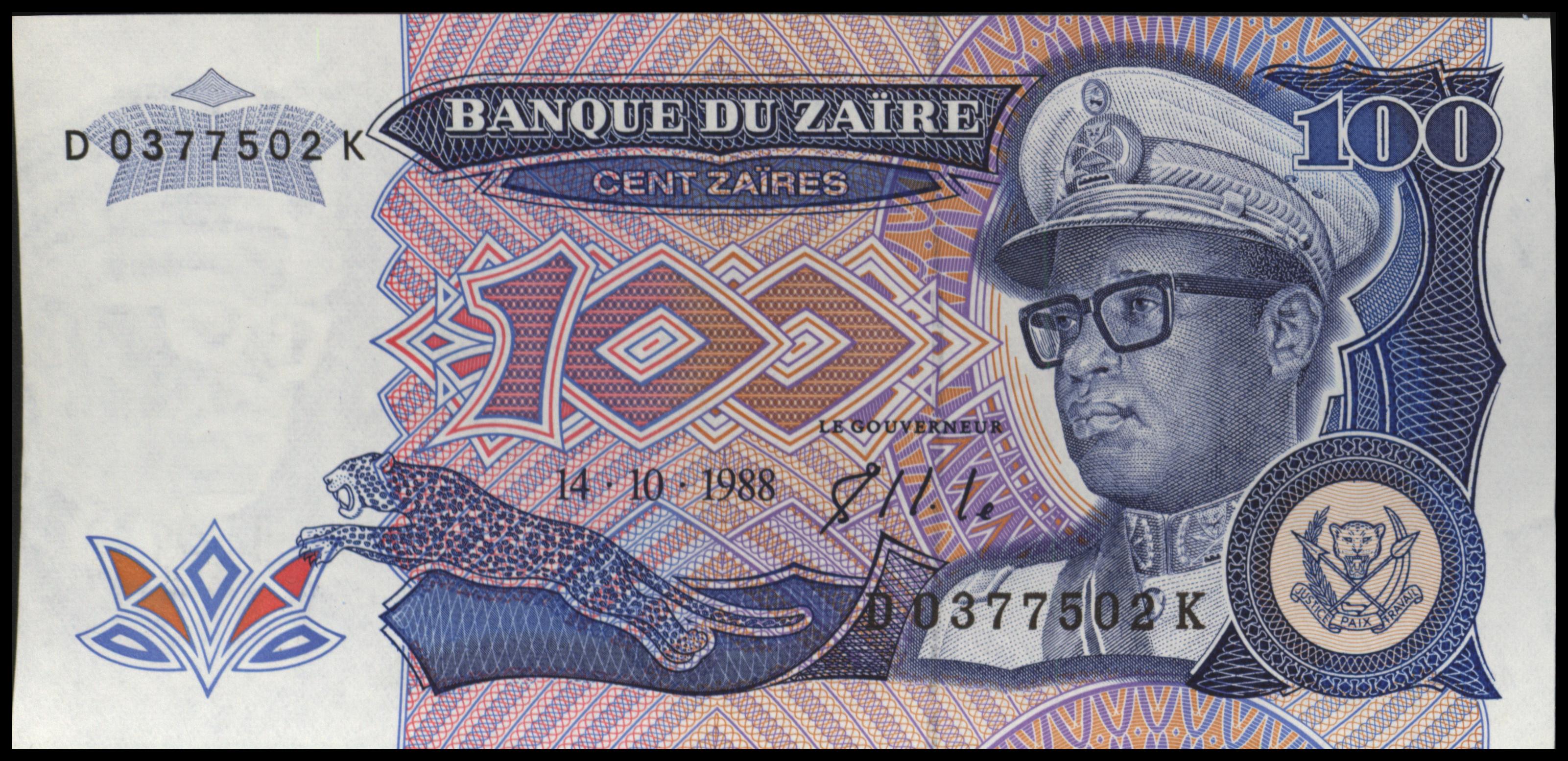 Zaïre (Congo Kinshasa)  P33 100 Zaïres 1988