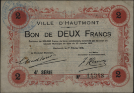 France - Emergency - Hautmont JPV-59.1299 2 Francs 1915