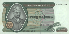 Zaïre (Congo Kinshasa)  P21.e 5 Zaïres 1977