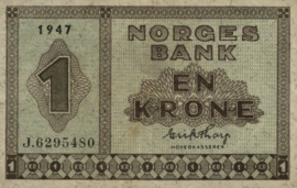 Norway  P15 1 Krone 1944-1947