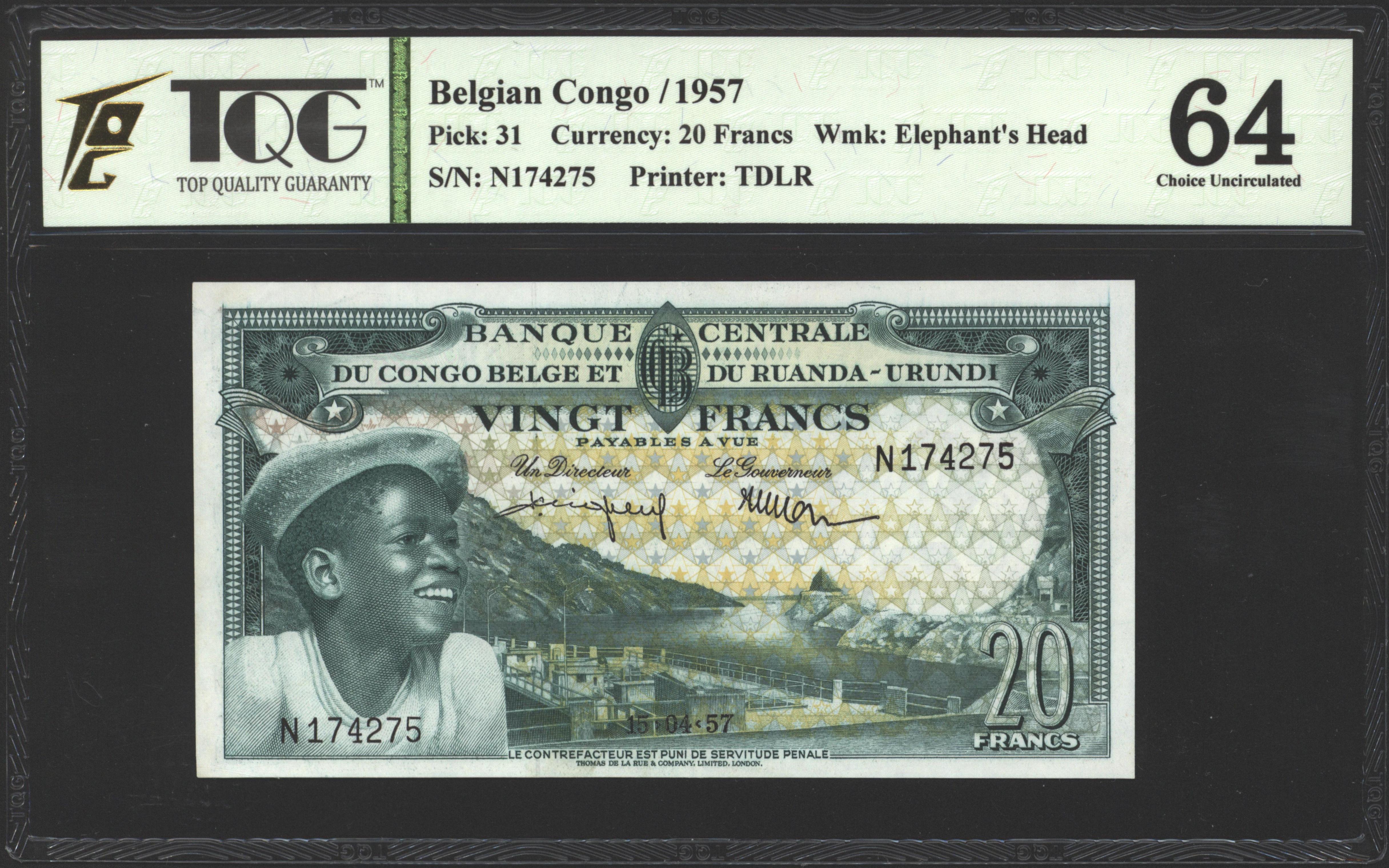 Belgisch Congo - Et Du Ruanda - Urundi  P31 20 Francs 1957