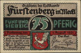 Duitsland - Noodgeld - Fürstenberg in Meckl Grab.: 402 75 Pfennig 1921