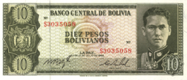 Bolivia P154.a2 10 Pesos Bolivianos 1962