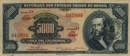 Brazil P188.b 5 Cruzeiros Novos on 5,000 Cruzeiros 1966-67 (No date)