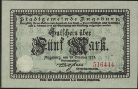 Duitsland - Noodgeld - Augsburg  Geiger:025 5 Mark 1918