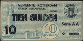 Nederland, Rotterdam, tijdelijk betaalmiddel, WO-II - Gemeentelijk noodgeld WO-II PL842.5.p1 10 Gulden 1944 (No date) SPECIMEN PROOF