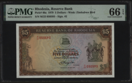 Rhodesië  P40.a 5 Dollars 1979 PMG65 EPQ Gem UNC