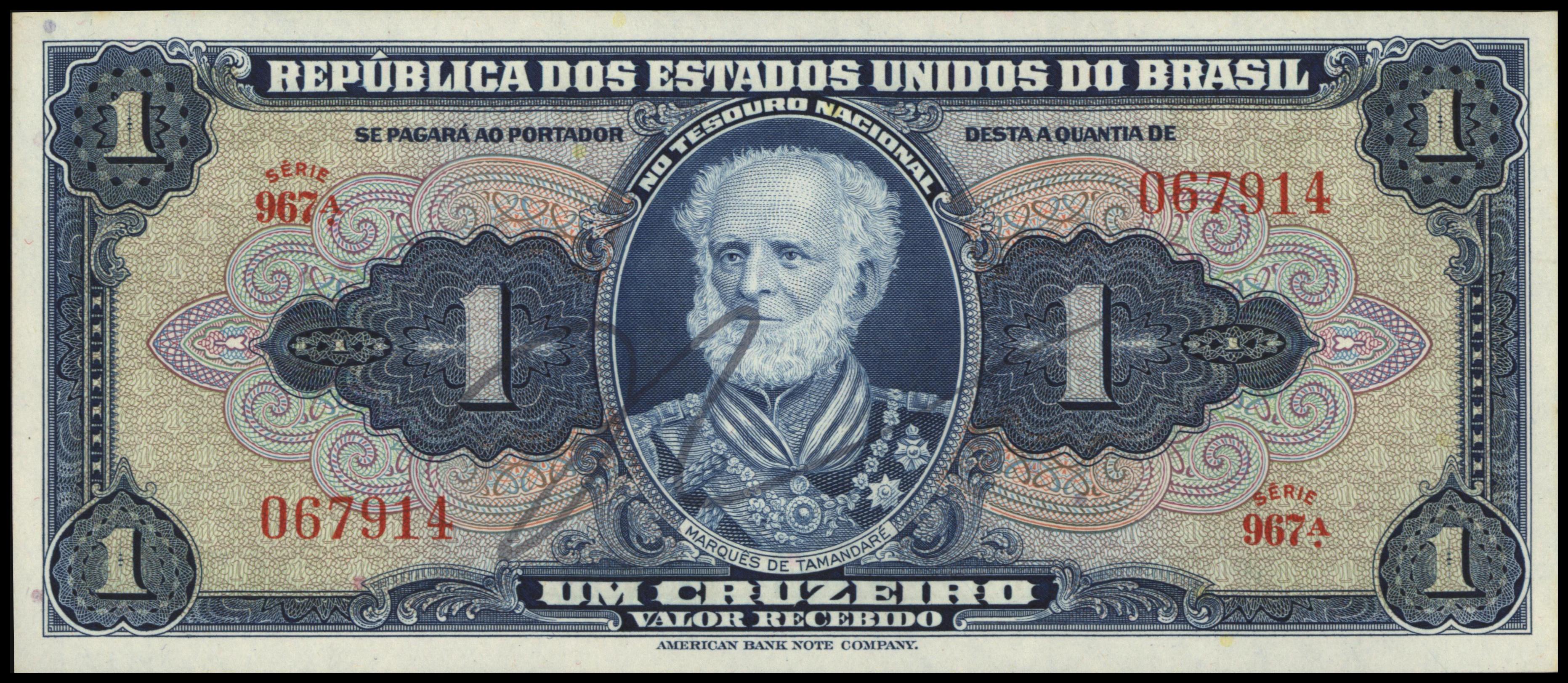 Brazil P132.Sign 8 1 Cruzeiro (old) 1944 (No date)
