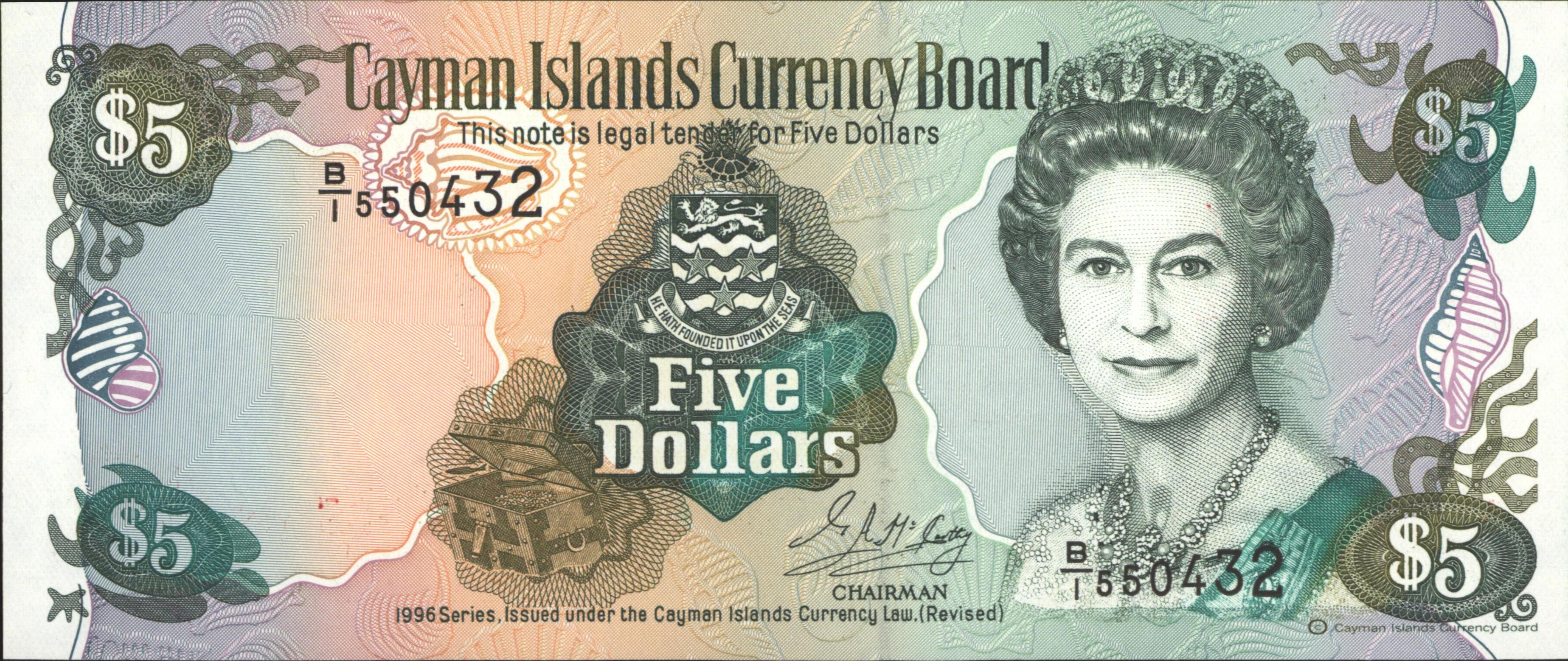 Cayman Islands  P17 5 Dollars 1996