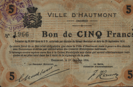 Frankrijk - Noodgeld - Hautmont JPV-59.1290 5 Francs 1915