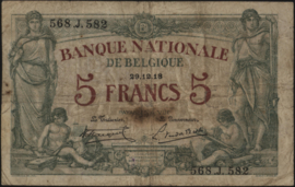 Belgium  P75 5 Francs 1918