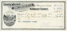 Nevada, Humboldt County Warrant, Indegent Fund, Winnemucca. 1917
