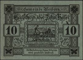 Austria - Emergency issues - Weibern KK. 1146 10 Heller 1920