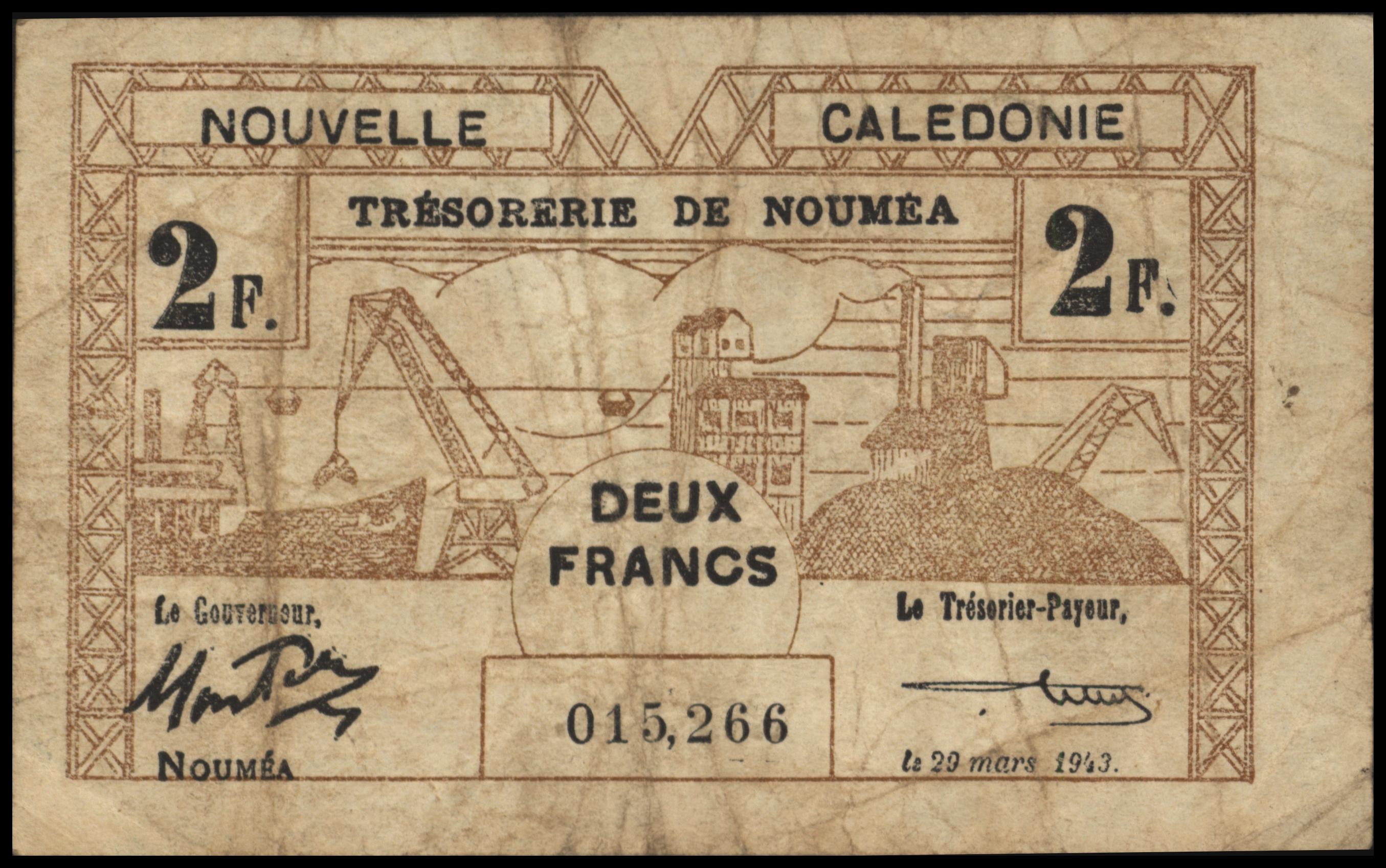 New Caledonia  P56.b 2 Francs 1943