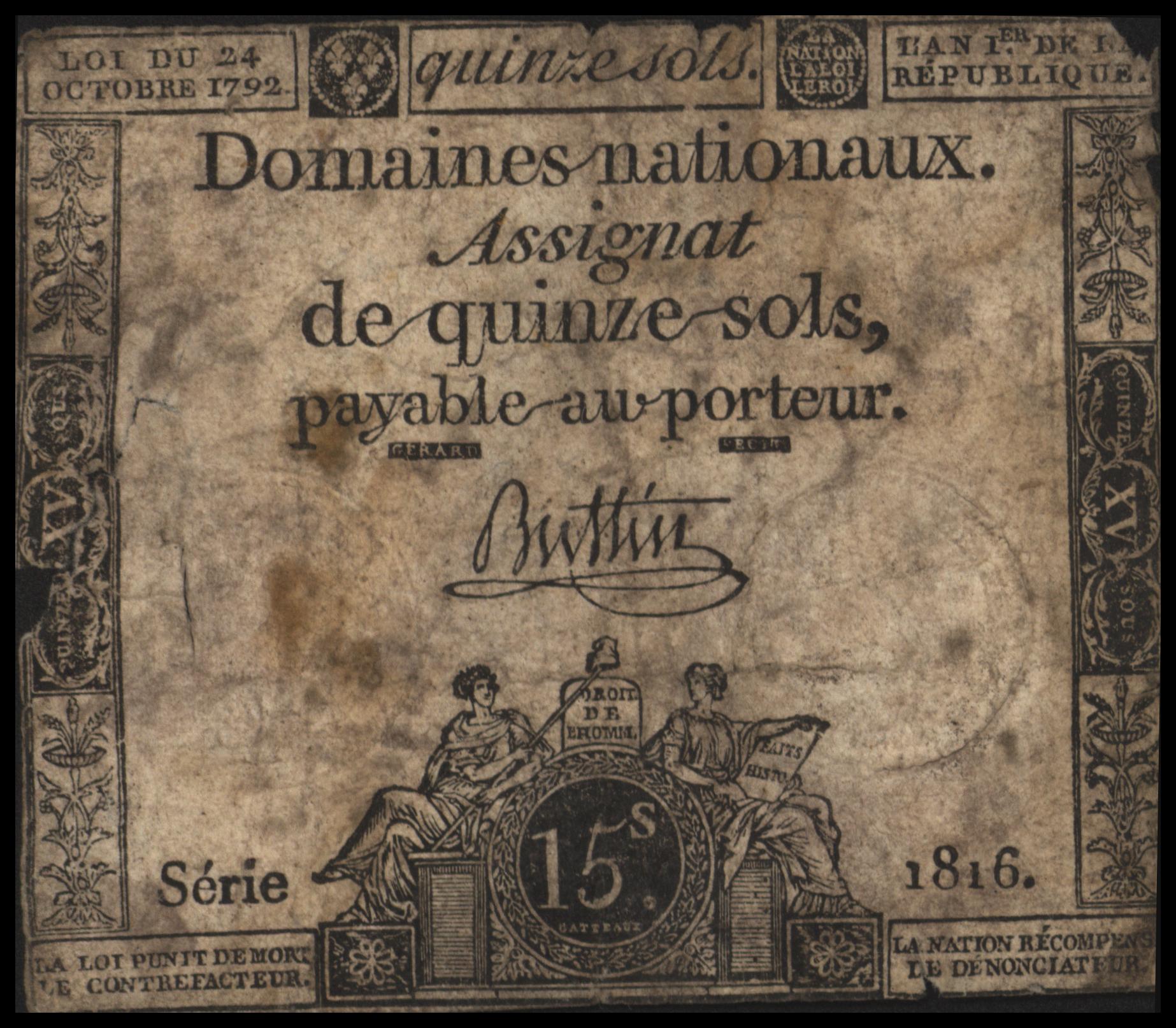 Frankrijk - Domaines Nationaux  PA65.a 15 Sols 1792