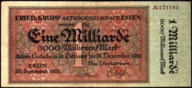 Germany - Emergency issues - Essen - Fried.Krupp aktiengesellschaft Kel.:1429.q 1,000,000,000 Mark 1923