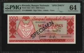 Rwanda  P10.s2 1,000 Francs 1971 SPECIMEN PMG64