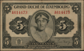 Luxemburg  P43/B325 5 Francs 1944 (No date)