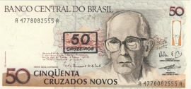 Brazil P223 50 Cruzeiros on 50 Cruzados Novos 1990 (No Date)